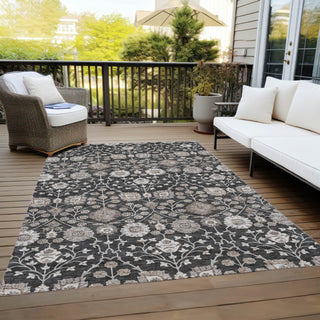 Piper Looms Chantille Floral ACN1155 Black Machine Washable Area Rug Outdoor Lifestyle Image Feature