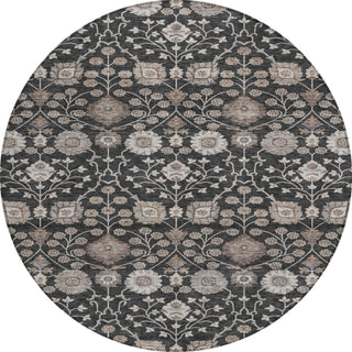 Piper Looms Chantille Floral ACN1155 Black Machine Washable Area Rug Round Main Image