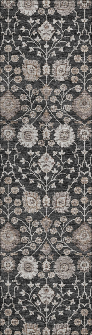 Piper Looms Chantille Floral ACN1155 Black Machine Washable Area Rug Runner Main Image