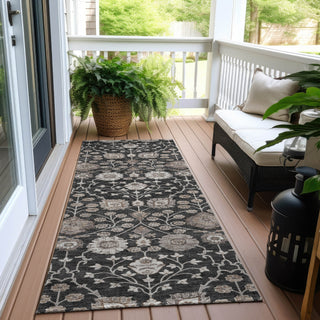 Piper Looms Chantille Floral ACN1155 Black Machine Washable Area Rug Runner Outdoor Lifestyle Image Feature