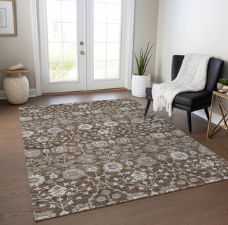 Piper Looms Chantille Floral ACN1155 Chocolate Machine Washable Area Rug Lifestyle Image Feature