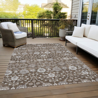 Piper Looms Chantille Floral ACN1155 Chocolate Machine Washable Area Rug Outdoor Lifestyle Image Feature
