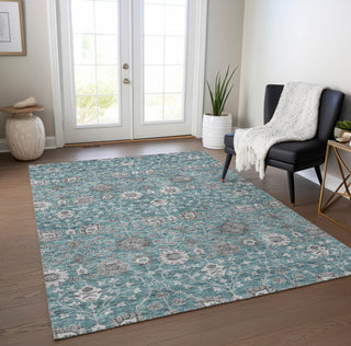 Piper Looms Chantille Floral ACN1155 Teal Machine Washable Area Rug Lifestyle Image Feature