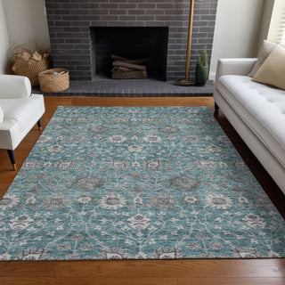 Piper Looms Chantille Floral ACN1155 Teal Machine Washable Area Rug Lifestyle Image Feature