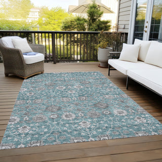 Piper Looms Chantille Floral ACN1155 Teal Machine Washable Area Rug Outdoor Lifestyle Image Feature