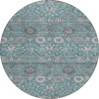 Piper Looms Chantille Floral ACN1155 Teal Machine Washable Area Rug Round Main Image