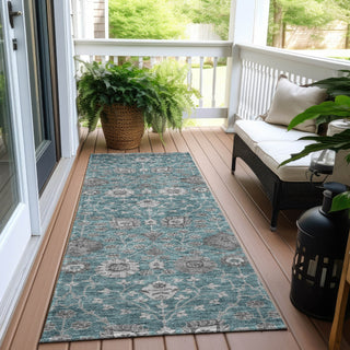 Piper Looms Chantille Floral ACN1155 Teal Machine Washable Area Rug Runner Outdoor Lifestyle Image Feature
