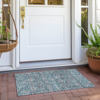 Piper Looms Chantille Floral ACN1155 Teal Machine Washable Area Rug Scatter Outdoor Lifestyle Image Feature