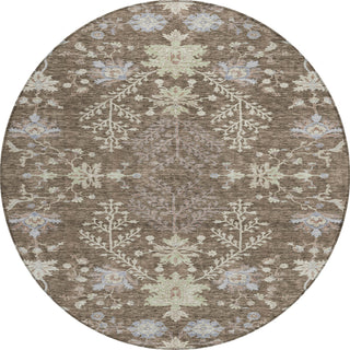 Piper Looms Chantille Floral ACN1156 Brown Machine Washable Area Rug Round Main Image