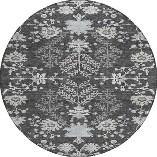 Piper Looms Chantille Floral ACN1156 Charcoal Machine Washable Area Rug Round Main Image