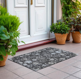 Piper Looms Chantille Floral ACN1156 Charcoal Machine Washable Area Rug Scatter Outdoor Lifestyle Image Feature