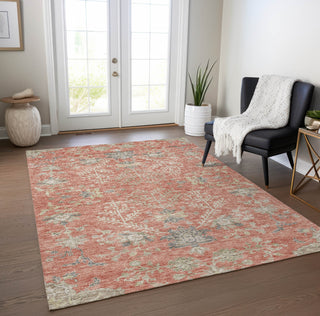 Piper Looms Chantille Floral ACN1156 Coral Machine Washable Area Rug Lifestyle Image Feature