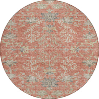 Piper Looms Chantille Floral ACN1156 Coral Machine Washable Area Rug Round Main Image