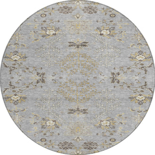 Piper Looms Chantille Floral ACN1156 Gray Machine Washable Area Rug Round Main Image