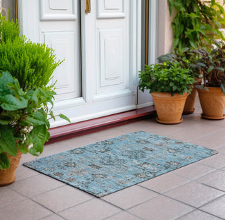 Piper Looms Chantille Floral ACN1156 Sky Machine Washable Area Rug Scatter Outdoor Lifestyle Image Feature