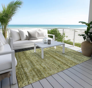 Piper Looms Chantille Stripes ACN1166 Olive Machine Washable Area Rug Outdoor Lifestyle Image Feature