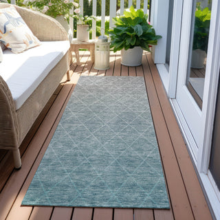 Piper Looms Chantille Geometric ACN1175 Teal Machine Washable Area Rug Runner Outdoor Lifestyle Image Feature