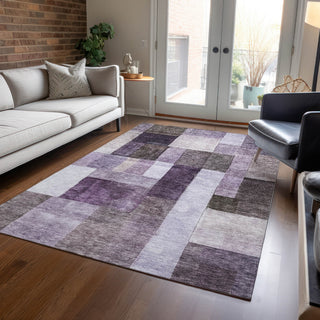 Piper Looms Chantille Squares ACN1190 Eggplant Machine Washable Area Rug Lifestyle Image Feature