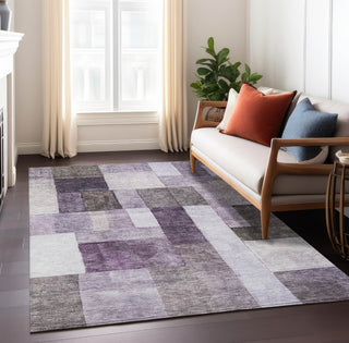 Piper Looms Chantille Squares ACN1190 Eggplant Machine Washable Area Rug Lifestyle Image Feature