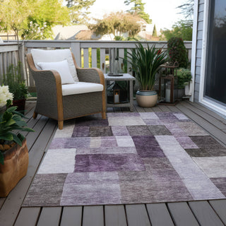 Piper Looms Chantille Squares ACN1190 Eggplant Machine Washable Area Rug Outdoor Lifestyle Image Feature