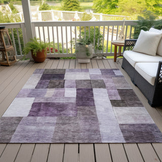 Piper Looms Chantille Squares ACN1190 Eggplant Machine Washable Area Rug Outdoor Lifestyle Image Feature