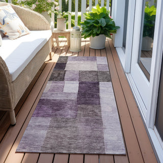 Piper Looms Chantille Squares ACN1190 Eggplant Machine Washable Area Rug Runner Outdoor Lifestyle Image Feature