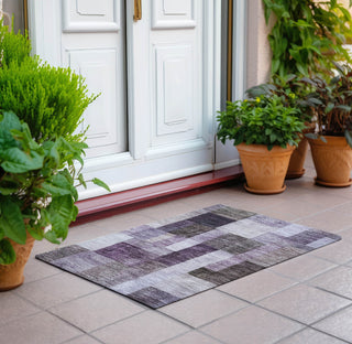Piper Looms Chantille Squares ACN1190 Eggplant Machine Washable Area Rug Scatter Outdoor Lifestyle Image Feature
