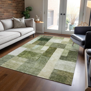 Piper Looms Chantille Squares ACN1190 Sage Machine Washable Area Rug Lifestyle Image Feature
