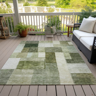 Piper Looms Chantille Squares ACN1190 Sage Machine Washable Area Rug Outdoor Lifestyle Image Feature