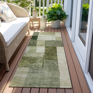Piper Looms Chantille Squares ACN1190 Sage Machine Washable Area Rug Runner Outdoor Lifestyle Image Feature