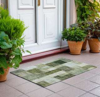 Piper Looms Chantille Squares ACN1190 Sage Machine Washable Area Rug Scatter Outdoor Lifestyle Image Feature