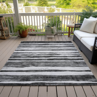 Piper Looms Chantille Stripes ACN1191 Charcoal Machine Washable Area Rug Outdoor Lifestyle Image Feature