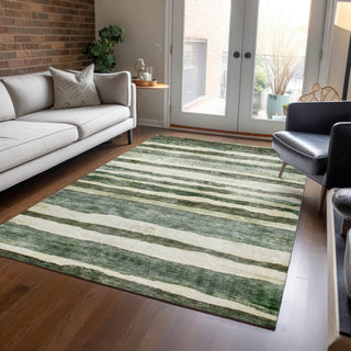 Piper Looms Chantille Stripes ACN1191 Sage Machine Washable Area Rug Lifestyle Image Feature