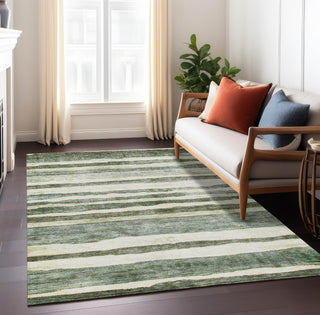 Piper Looms Chantille Stripes ACN1191 Sage Machine Washable Area Rug Lifestyle Image Feature