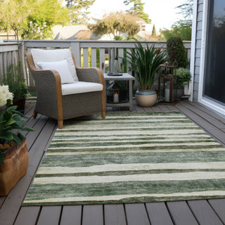 Piper Looms Chantille Stripes ACN1191 Sage Machine Washable Area Rug Outdoor Lifestyle Image Feature