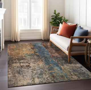 Piper Looms Chantille Abstract ACN1204 Blue Machine Washable Area Rug Lifestyle Image Feature