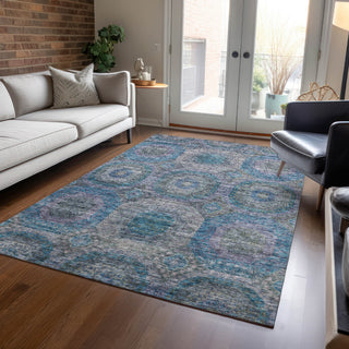 Piper Looms Chantille Geometric ACN1221 Blue Machine Washable Area Rug Lifestyle Image Feature