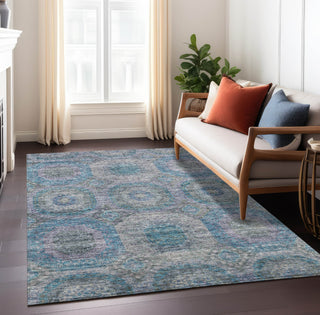 Piper Looms Chantille Geometric ACN1221 Blue Machine Washable Area Rug Lifestyle Image Feature