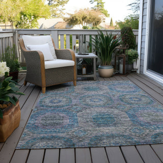Piper Looms Chantille Geometric ACN1221 Blue Machine Washable Area Rug Outdoor Lifestyle Image Feature