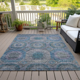 Piper Looms Chantille Geometric ACN1221 Blue Machine Washable Area Rug Outdoor Lifestyle Image Feature