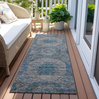 Piper Looms Chantille Geometric ACN1221 Blue Machine Washable Area Rug Runner Outdoor Lifestyle Image Feature