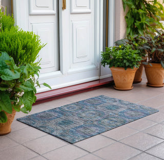 Piper Looms Chantille Geometric ACN1221 Blue Machine Washable Area Rug Scatter Outdoor Lifestyle Image Feature