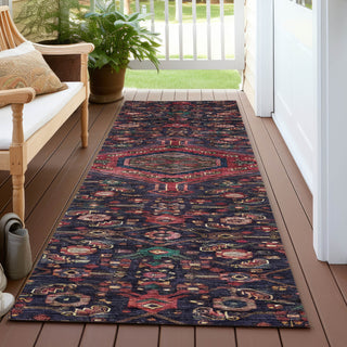 Piper Looms Chantille Medallion ACN1225 Navy Machine Washable Area Rug Runner Outdoor Lifestyle Image Feature