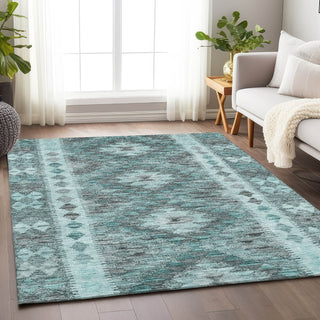 Piper Looms Chantille Global ACN1226 Teal Machine Washable Area Rug Lifestyle Image Feature