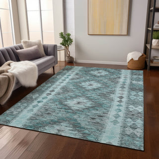 Piper Looms Chantille Global ACN1226 Teal Machine Washable Area Rug Lifestyle Image Feature