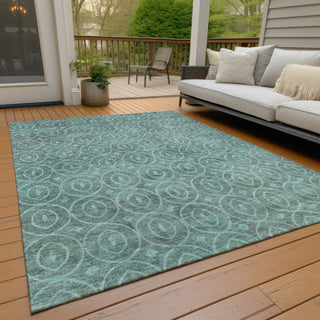 Piper Looms Chantille Geometric ACN1227 Teal Machine Washable Area Rug Outdoor Lifestyle Image Feature