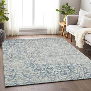 Piper Looms Chantille Damask ACN1231 Denim Machine Washable Area Rug Lifestyle Image Feature