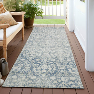 Piper Looms Chantille Damask ACN1231 Denim Machine Washable Area Rug Runner Outdoor Lifestyle Image Feature