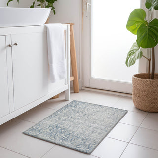 Piper Looms Chantille Damask ACN1231 Denim Machine Washable Area Rug Scatter Lifestyle Image Feature