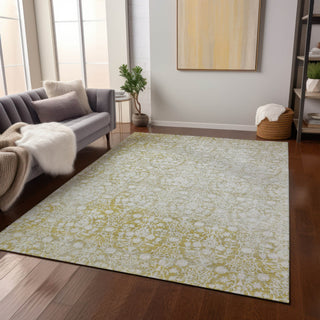 Piper Looms Chantille Damask ACN1231 Gold Machine Washable Area Rug Lifestyle Image Feature